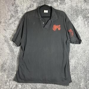 Hanes Activewear Polo Shirt Mens XL Black Graphic Print Cotton Polyester